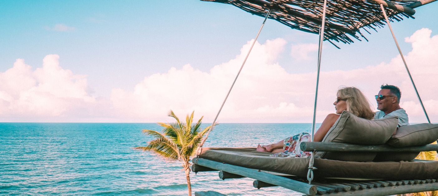 Apreciar o mar, suspensos no bangalô do Kilombo Villas.